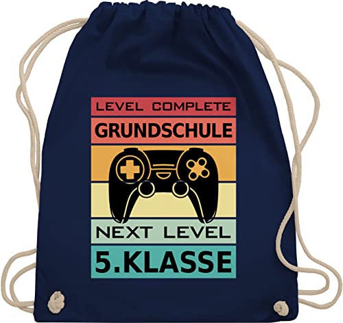 Turnbeutel Rucksack - Anlass Mode Kinder Event Kids - Level Complete Grundschule - Next Level 5.Klasse - Unisize - Navy Blau - 5. klasse junge 5 stoffbeutel schule turnbuetel beutel kinderturnbeutel von Shirtracer