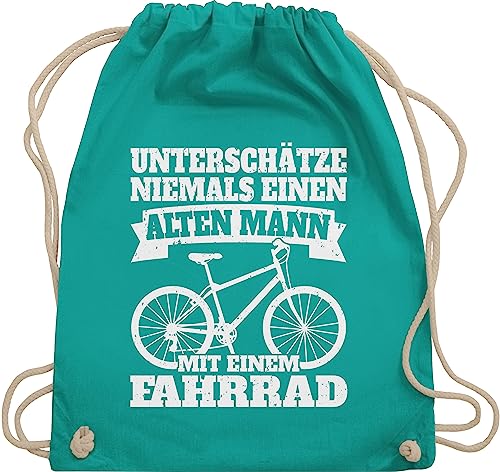 Turnbeutel Rucksack - Bekleidung Radsport - Unterschätze niemals einen alten Mann mit einem Fahrrad - weiß - Unisize - Türkis - fahrradfahrer geschenke radfahren radler beutel geschenk radfahrer von Shirtracer