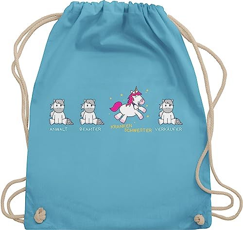 Turnbeutel Rucksack - Beruf und Job Geschenke - Krankenschwester Einhorn - Unisize - Hellblau - stoffrucksack krankenschwestern kinderturnbeutel abschied sporttasche kollegin stoffbeutel stofftasche von Shirtracer