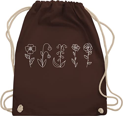 Turnbeutel Rucksack - & Pflanzen - Blumen Lineart weiß - Unisize - Braun - plant lover beutel plants baumwolle blume baumwoll hobby liebhaber geschenke pflanze sportbeutel flowers stoffbeutel von Shirtracer