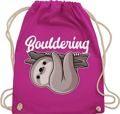 Turnbeutel Rucksack - Bouldering mit Faultier - weiß - Unisize - Fuchsia - kinderturnbeutel sport stoffbeutel tasche beuteltasche beutel sporttasche stofftasche baumwolle baumwoll klettern von Shirtracer