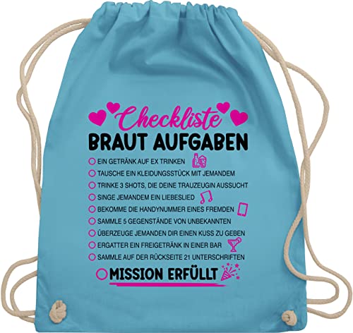 Shirtracer Turnbeutel Rucksack - JGA Junggesellenabschied Frauen - Braut Aufgaben I Mutprobe Checkliste - Unisize - Hellblau - jungesellinnenabschied frau outfit junggesellinnenabschied turn beutel von Shirtracer