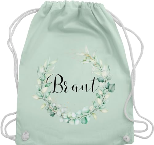 Shirtracer Turnbeutel Rucksack - JGA Junggesellenabschied Frauen - Braut - Blumenkranz Eukalyptus - Unisize - Pastell Grün - stoffbeutel aus baumwolle für junggesellinnen jubggesellinnenabschied von Shirtracer