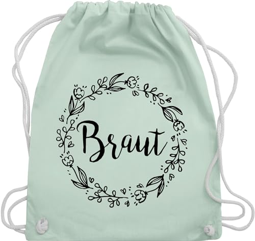 Turnbeutel Rucksack - JGA Junggesellenabschied Frauen - Braut Blumenkranz schwarz - Unisize - Pastell Grün - gymsack beutel bridal shower rucksaecke outfit junggesellinenabschied sackerl mädels von Shirtracer