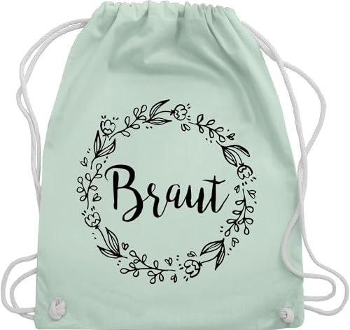 Turnbeutel Rucksack - JGA Junggesellenabschied Frauen - Braut Blumenkranz schwarz - Unisize - Pastell Grün - utensilien junggesellinnenabschied brauttaschen bachelorette party bräute juterucksack von Shirtracer