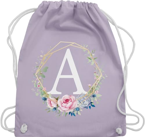 Turnbeutel Rucksack - Geschenk Initialen - Tasche - Blumenkranz Mit Buchstabe A - Unisize - Pastell Lila - anfangsbuchstaben buchstaben rucksack, anfangsbuchstabe sportbeutel groß bag gymsack von Shirtracer