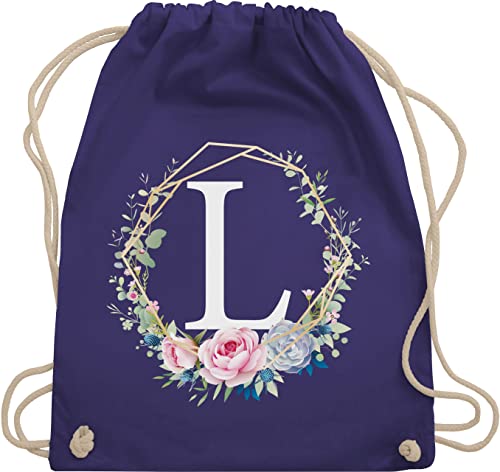 Turnbeutel Rucksack - Geschenk Initialen - Tasche - Blumenkranz mit Buchstabe L - Unisize - Lila - turnsäckchen wechselkleidung buchstaben anfangsbuchstaben blumenmuster sport beutel name backgym von Shirtracer