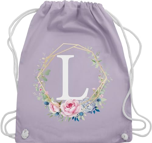 Turnbeutel Rucksack - Geschenk Initialen - Tasche - Blumenkranz mit Buchstabe L - Unisize - Pastell Lila - turnen beutel gym bag baumwolle kordelzug stoff kinder einfarbig baumwoll kordel häng von Shirtracer