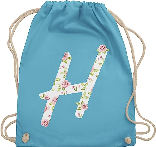 Turnbeutel Rucksack - H Rosen - Unisize - Hellblau - sportbeutel tasche mit buchstaben buchstabe sporttasche anfangsbuchstaben trainingsbeutel anfangsbuchstabe stoffbeutel initialen beutel geschenk von Shirtracer