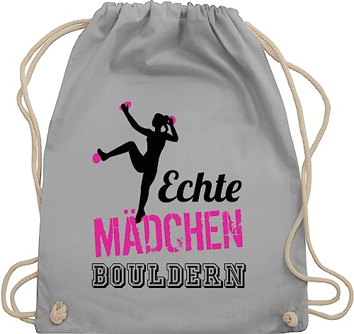 Turnbeutel Rucksack - Echte Mädchen bouldern fuchsia/schwarz - Unisize - Hellgrau - beutel stoff sport taschen turnen boulder geschenke kinderturnbeutel für boulderer sporttasche sportbeutel gehen von Shirtracer