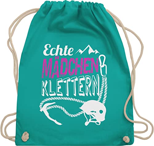 Turnbeutel Rucksack - Echte Mädchen klettern - Unisize - Türkis - geschenke für kletterer kinderturnbeutel sport climb sportbeutel 25. geburtstag kletter beutel beuteltasche baumwollrucksack von Shirtracer