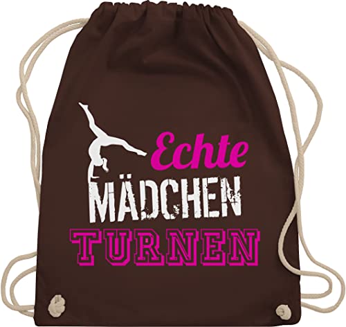 Turnbeutel Rucksack - Echte Mädchen turnen I Geschenk Turnerin - Unisize - Braun - kunstturnen kinderturnbeutel sport turn beutel für turner 25. geburtstag gymnastic stoffbeutel sportbeutel von Shirtracer