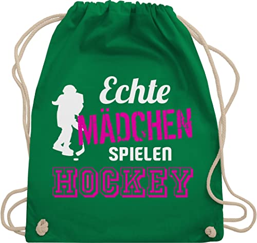 Shirtracer Turnbeutel Rucksack - Eishockey - Echte Mädchen spielen Hockey - Unisize - Grün - icehockey geschenk feldhockey gym beutel spieler echt turnsack baby juterucksäcke stoffbeutel kordelzug von Shirtracer