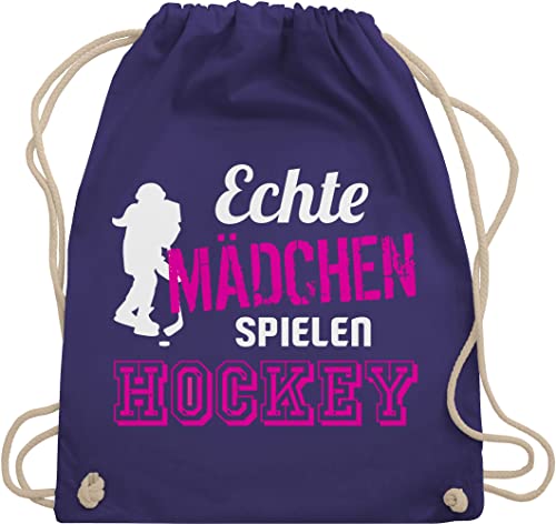 Turnbeutel Rucksack - Eishockey - Echte Mädchen spielen Hockey - Unisize - Lila - turn beutel stoffbeutel kinderturnbeutel umhängebeutel sportbeutel gym bag kordel baumwolle baumwoll kinder mit von Shirtracer