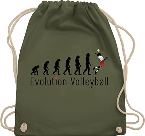 Turnbeutel Rucksack - Entwicklung und Outfit - Volleyball Evolution - Unisize - Olivgrün - beutel geschenk gym bag baumwolle turn stoff geschenke für volleyballer volleyballtasche vollyball von Shirtracer