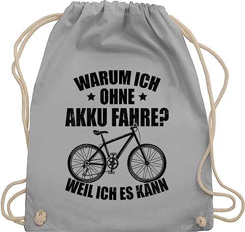 Turnbeutel Rucksack - Radsport Taschen - Warum ich ohne Akku fahre - weil ich es kann - schwarz - Unisize - Hellgrau - rad fahren stoffbeutel fahrrad radfahrer fahrradfahrer fahrradliebhaber rennrad von Shirtracer