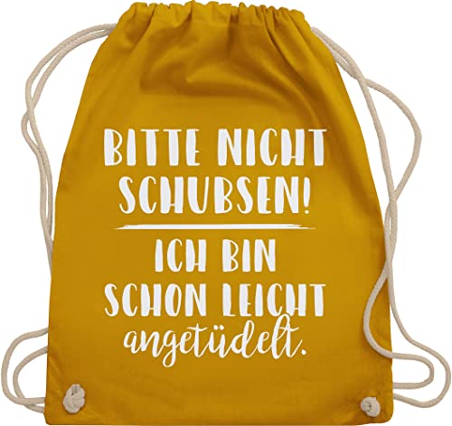 Shirtracer Turnbeutel Rucksack - Festival Zubehör - Bitte nicht schubsen ich bin schon leicht angetüdelt - Party - Unisize - Senfgelb - witzige sprüche sportbeutel trinken beutel+für+festival malle von Shirtracer