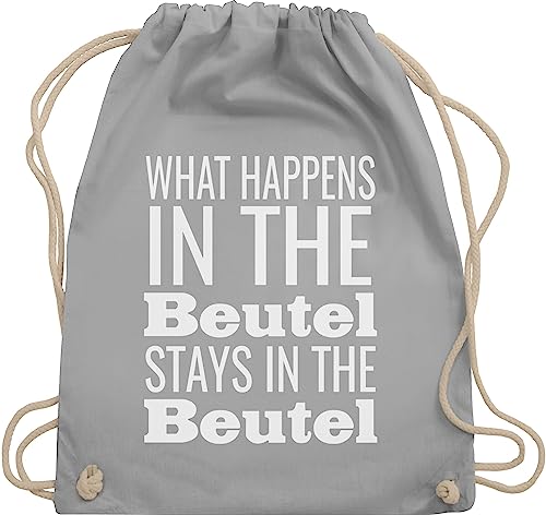 Turnbeutel Rucksack - Festival Zubehör - What happens in the Beutel stays in the Beutel - Unisize - Hellgrau - festival-bag geschenk weihnachten beuteltasche festivaltasche konzert stoffbeutel von Shirtracer