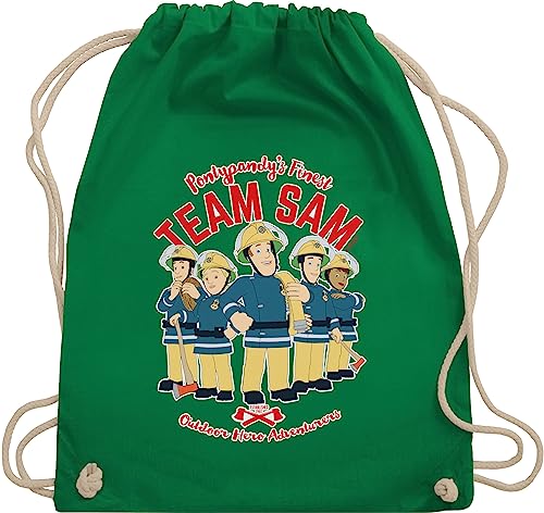 Turnbeutel Rucksack - Feuerwehrmann Tasche - Team Sam - Unisize - Grün - sporttasche der beutel kinderturnbeutel turnsack rucksäcke kinder baumwolle stoff turn turnen feuermann stoffbeutel von Shirtracer