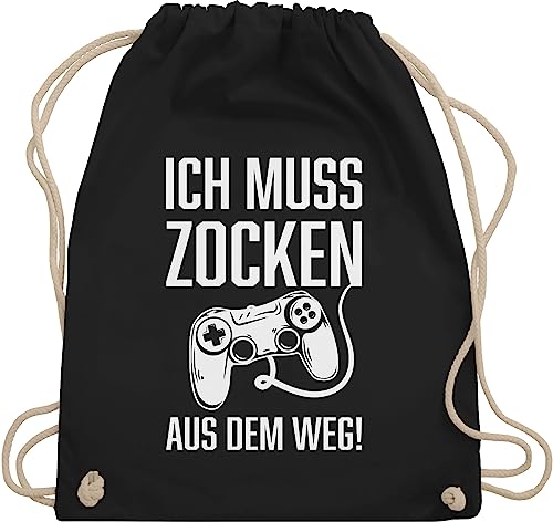 Turnbeutel Rucksack - Gaming - Herren - Ich muss Zocken! Aus dem Weg - Unisize - Schwarz - gamer nerd umhängebeutel game zocken bag zocker tasche beutel sportbeutel stoffbeutel rucksäcke stoff gym von Shirtracer