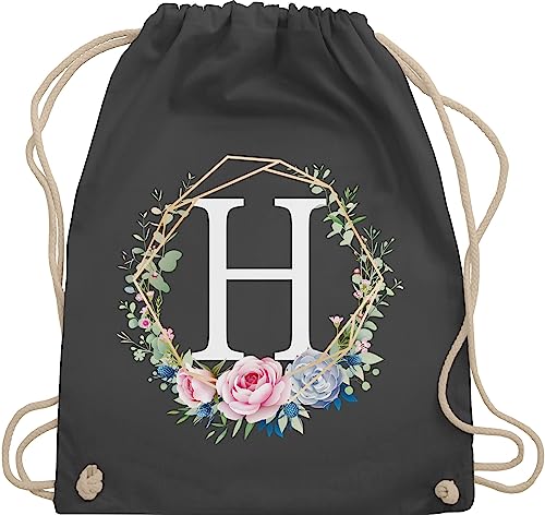Shirtracer Turnbeutel Rucksack - Geschenk Initialen - Tasche - Blumenkranz mit Buchstabe H - Unisize - Dunkelgrau - buchstaben anfangsbuchstabe beutel name juterucksack anfangsbuchstaben stoffbeutel von Shirtracer