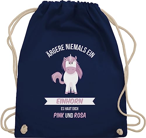 Turnbeutel Rucksack - Geschenk Unicorn - Ärgere niemals ein Einhorn es haut dich Pink und Rosa - Unisize - Navy Blau - einhörner sprüche beutel baumwolle einhörnern sportbeutel geschenke von Shirtracer