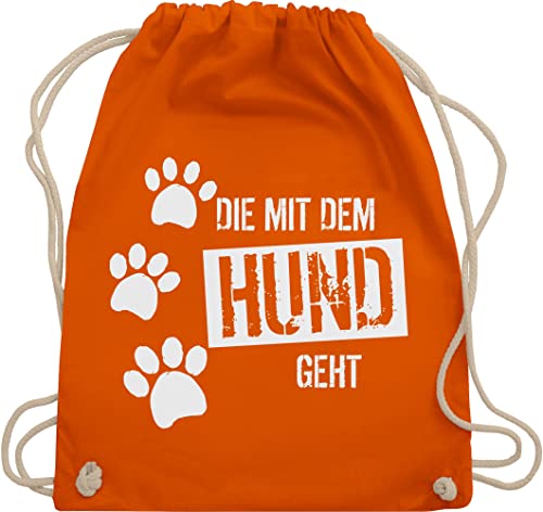 Turnbeutel Rucksack - Geschenk für Hundebesitzer - Die mit dem Hund geht - Unisize - Orange - hunde spruch kordel sprüche stoff aufschrift beutel sprüchen baumwoll liebhaber stoffbeutel kordelzug von Shirtracer