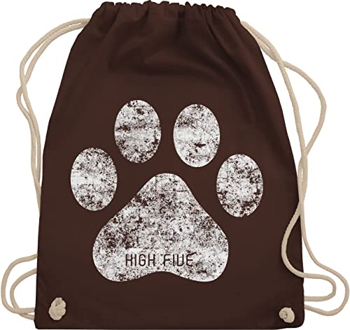 Turnbeutel Rucksack - Geschenk für Hundebesitzer - High Five Hunde Pfote - Unisize - Braun - gym bag tiermotiv tasche mit kordelzug animal baumwolle hundegeschenke uni tiermotive kinder kordel von Shirtracer