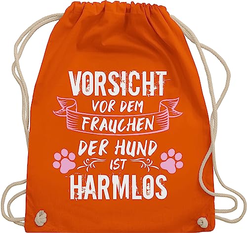 Turnbeutel Rucksack - Geschenk für Hundebesitzer - Vorsicht vor dem Frauchen der Hund ist harmlos - Grunge/Vintage - Weiß - Unisize - Orange - geschenke hundeliebhaberin sachen hundeliebhaber von Shirtracer