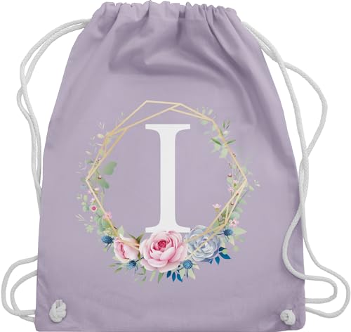 Turnbeutel Rucksack - Geschenk Initialen - Tasche - Blumenkranz mit Buchstabe I - Unisize - Pastell Lila - sportbeutel buchstaben beuteltasche anfangsbuchstabe taschen anfangsbuchstaben kordel name von Shirtracer