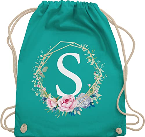 Turnbeutel Rucksack - Geschenk Initialen - Tasche - Blumenkranz mit Buchstabe S - Unisize - Türkis - turntasche buchstaben anfangsbuchstabe bag anfangsbuchstaben sporttasche turnsackerl backpack von Shirtracer