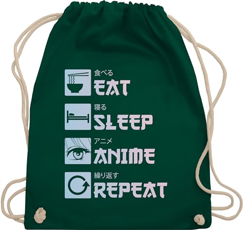 Turnbeutel Rucksack - Geschenke - Eat Sleep Anime Repeat - Manga - Unisize - Dunkelgrün - beutel stoff turn baumwolle anime+tasche geschenk+anime bags turnbeutel+anime taschen sporttasche bag von Shirtracer