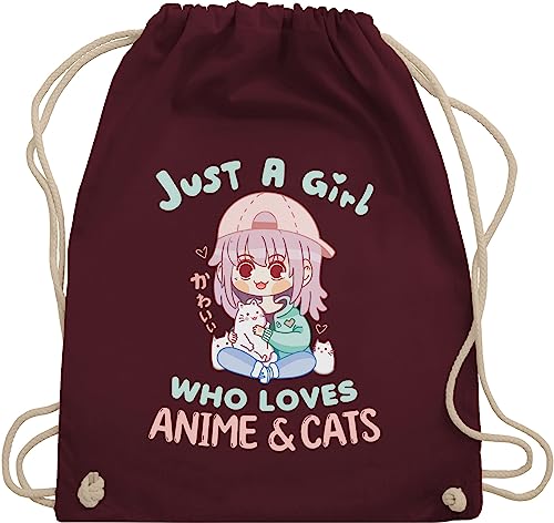 Turnbeutel Rucksack - Geschenke - Just a girl who loves anime & cats kawaii chibi - Unisize - Bordeauxrot - bag and sportbeutel bags turnen beutel tasche stoffbeutel baumwolle taschen turnsackerl von Shirtracer