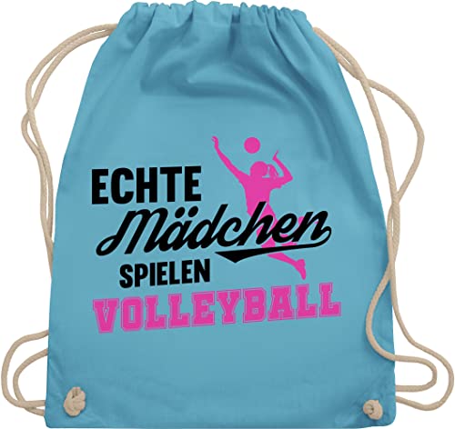 Turnbeutel Rucksack - Geschenke Zubehör - Echte Mädchen spielen Volleyball schwarz / fuchsia - Unisize - Hellblau - volleyballtasche volleyballer beutel volleyball-turnbeutel vollyball geschenk von Shirtracer