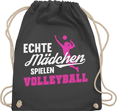 Turnbeutel Rucksack - Geschenke Zubehör - Echte Mädchen spielen Volleyball weiß / fuchsia - Unisize - Dunkelgrau - volleyballtasche sport bag accessories volleyballer kinderturnbeutel geschenk von Shirtracer