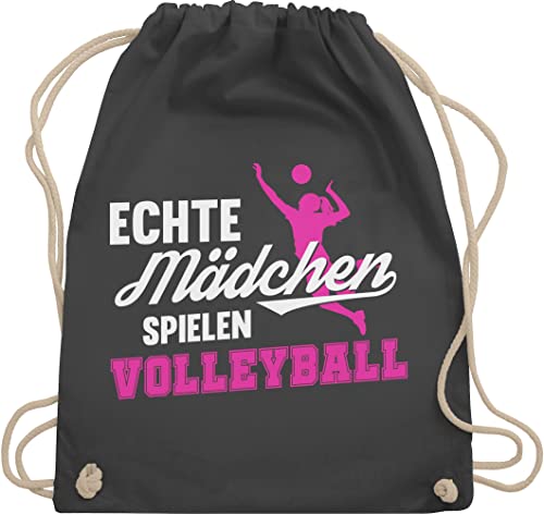 Turnbeutel Rucksack - Geschenke Zubehör - Echte Mädchen spielen Volleyball weiß / fuchsia - Unisize - Dunkelgrau - volleyballtasche volleyballer beutel volleyball-turnbeutel vollyball geschenk von Shirtracer