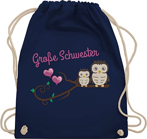 Shirtracer Turnbeutel Rucksack - Geschwister Bruder und - Große Schwester süße Eulen - Unisize - Navy Blau - big sister stoffbeutel schwestern stofftasche grose beuteltasche groß tasche gross von Shirtracer