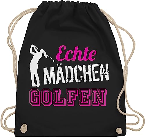 Turnbeutel Rucksack - Golf - Echte Mädchen golfen - Unisize - Schwarz - kinderturnbeutel golfer juterucksäcke sport tasche kinder 25. geburtstag beuteltasche geschenk baumwollbeutel geschenkbeutel von Shirtracer