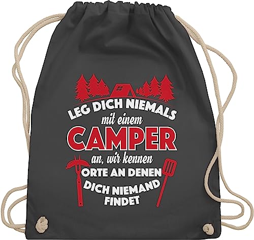 Turnbeutel Rucksack - Hobby Outfit - Leg dich niemals mit einem Camper an - Unisize - Dunkelgrau - sportbeutel+spruch sprüche campen beutel beutel+rucksack+mit+sprüchen spruch camping rucksäcke von Shirtracer