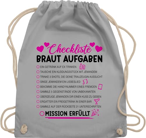 Shirtracer Turnbeutel Rucksack - JGA Junggesellenabschied Frauen - Braut Aufgaben I Mutprobe Checkliste - Unisize - Hellgrau - bride stoffbeutel brauttaschen bachelorette party aufgabe stoffrucksack von Shirtracer