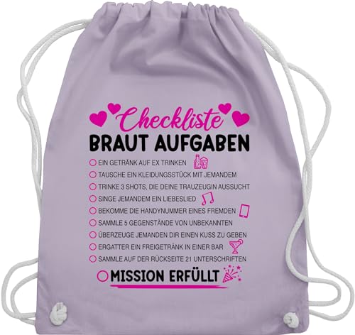 Turnbeutel Rucksack - JGA Junggesellenabschied Frauen - Braut Aufgaben I Mutprobe Checkliste - Unisize - Pastell Lila - bride stoffbeutel brauttaschen bachelorette party aufgabe stoffrucksack von Shirtracer