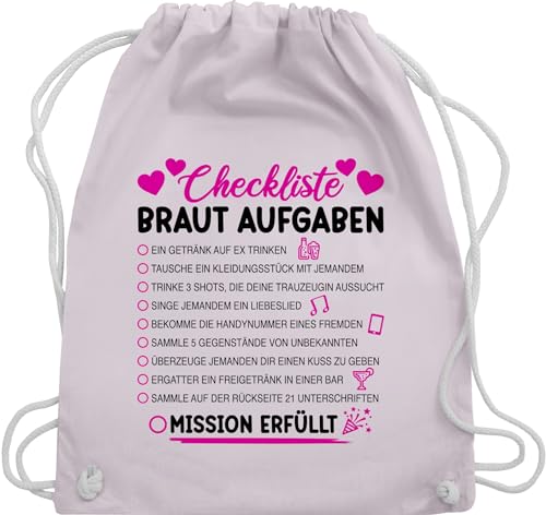 Turnbeutel Rucksack - JGA Junggesellenabschied Frauen - Braut Aufgaben I Mutprobe Checkliste - Unisize - Pastell Rosa - bride stoffbeutel brauttaschen bachelorette party aufgabe stoffrucksack von Shirtracer