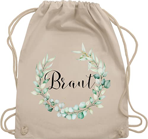 Shirtracer Turnbeutel Rucksack - JGA Junggesellenabschied Frauen - Braut - Blumenkranz Eukalyptus - Unisize - Naturweiß - brauttaschen bachelorette party beutel junggesellinnenabschied outfit von Shirtracer