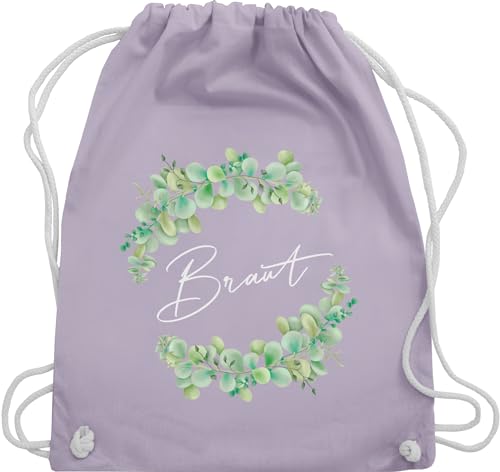 Turnbeutel Rucksack - JGA Junggesellenabschied Frauen - Braut Eukalyptus filigrane Schrift weiß - Unisize - Pastell Lila - jungesellenenabschied baumwolle beutel outfit junggesellinenabschied von Shirtracer