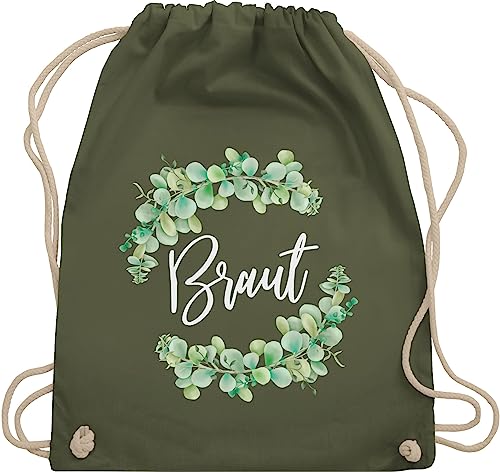 Turnbeutel Rucksack - JGA Junggesellenabschied Frauen - Braut Eukalyptus weiß - Unisize - Olivgrün - stoffrucksack brauttaschen jungesellinnenabschied turnsack junggesellinnenabschied outfit von Shirtracer