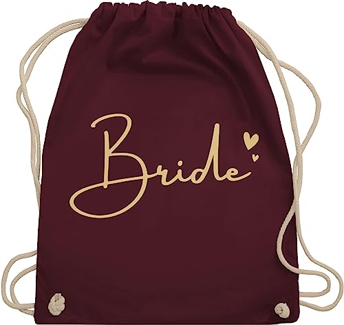 Turnbeutel Rucksack - JGA Junggesellenabschied Frauen - Bride mit Herzchen gold - Unisize - Bordeauxrot - sportrucksack frau bags polterer baumwollrucksäcke abschied sporttasche von Shirtracer