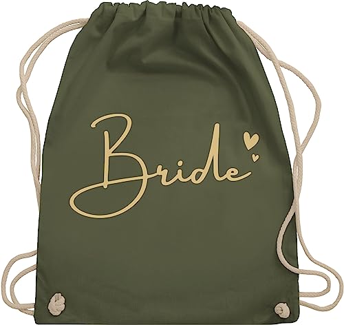 Shirtracer Turnbeutel Rucksack - JGA Junggesellenabschied Frauen - Bride mit Herzchen gold - Unisize - Olivgrün - baumwollrucksäcke polterer turnen tasche abschied stoffbeutel aus baumwolle von Shirtracer