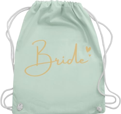 Shirtracer Turnbeutel Rucksack - JGA Junggesellenabschied Frauen - Bride mit Herzchen gold - Unisize - Pastell Grün - jubggesellinnenabschied sportbeutel baumwolle damen junggesellinnen tasche für von Shirtracer