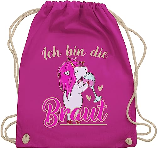 Shirtracer Turnbeutel Rucksack - JGA Junggesellenabschied Frauen - Ich bin die Braut - Einhorn gold/fuchsia - Unisize - Fuchsia - brautgeschenk brauttaschen bachelorette party juterucksäcke von Shirtracer
