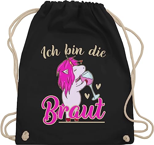 Shirtracer Turnbeutel Rucksack - JGA Junggesellenabschied Frauen - Ich bin die Braut - Einhorn gold/fuchsia - Unisize - Schwarz - brautgeschenk brauttaschen bachelorette party juterucksäcke von Shirtracer